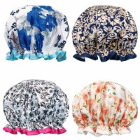 Wrapables Stylish Double Layer Waterproof Shower Caps (Set of 4), Majestic Floral