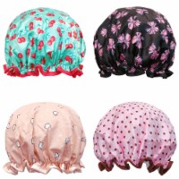 Wrapables Stylish Double Layer Waterproof Shower Caps (Set of 4), Dots, Cherries & Kitties