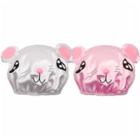 Wrapables Fun Double Layer Waterproof Shower Caps for Kids (Set of 2), Animal Ears