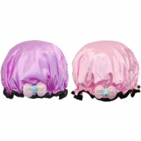 Wrapables Fun Double Layer Waterproof Shower Caps for Kids (Set of 2), Precious Bow