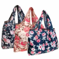 Wrapables Large Nylon Reusable Shopping Bags (Set of 3), Rose Garden
