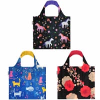 Wrapables Large Reusable Shopping Tote Bag with Outer Pouch (Set of 3), Animals & Floral