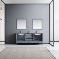 80" Dark Grey Double Vanity, White Marble Top, White Square Sinks & 30" Mirrors w/ Faucets