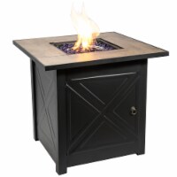 Teamson Home Outdoor Square 27 Propane Ceramic Gas Fire Pit with Steel Base, Black/Stone