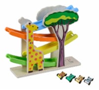 Teamson Kids Preschool Play Lab Wooden Ramp Racer with Animal Print Cars, Educational Toy