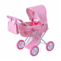 Twinkle Stars Foldable Princess Baby Doll Jogging Stroller Dolls Pram, Pink