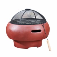 Peaktop Outdoor 22 Wood Burning Fire Pit with Grill Grate & Concrete Base for Garden, Patio