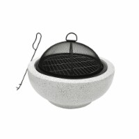 Peaktop Outdoor 24 Wood Burning Fire Pit with Grill Grate & Concrete Base for Garden, Gray