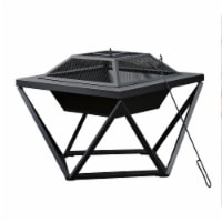 Peaktop Outdoor 24 Wood Burning Fire Pit with Tabletop and Decorative Geometric Base, Black