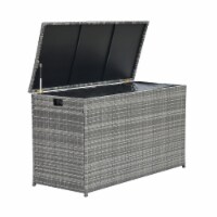 Teamson Home Wicker 154 Gallon Outdoor Deck Box for Cushions Storage, Gray