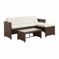 Peaktop Outdoor 3-Piece Rattan Patio Sectional Sofa Set with Cushions., Brown/White