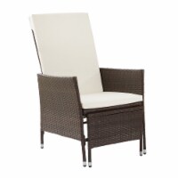 Teamson Home Outdoor Rattan Patio Lounge Chair with Pull-Out Ottoman & Cushions, Brown/White