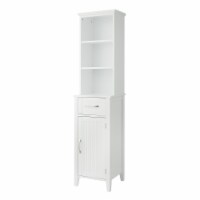 Elegant Home Fashions Wooden Bathroom Linen Storage Cabinet Freestanding Space Saver, White
