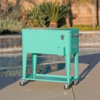 Home Aesthetics Retro 80Qt Quart Rolling Cooler Cart Ice Chest Patio Outdoor Portable Seaf