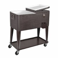 Home Aesthetics Outdoor Patio Rolling Cooler Cart 80 Qt Wicker Ice Chest Beverage Brown Ra
