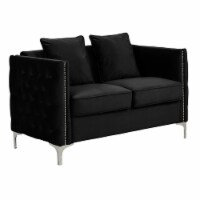 Bayberry Black Velvet Fabric Loveseat Couch with 2 Pillows