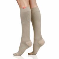 VIM & VIGR Compression Socks: 15-20 mmHg: Solid (Moisture-wick Nylon) - Cashew Wide Calf S/M
