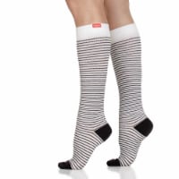 VIM & VIGR Compression Socks: 30-40 mmHg: Pinstripe (Cotton) - Cream & Black Wide Calf M/L