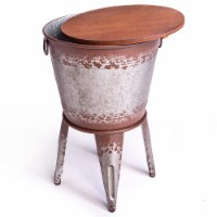 Hallops Rustic Farmhouse Side Table | Metal Storage Ottoman Wood Cover & Stand