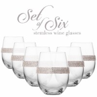 Aisle26 Stemless Wine Glasses with Silver Rhinestone Design, Set of 6
