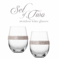Aisle26 Stemless Wine Glasses with Silver Rhinestone Design, Set of 2