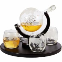 Aisle26 Globe Whiskey Decanter and 4 Cups Set with Wood Base