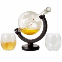 Aisle26 Globe Etched Whiskey Decanter With Interior Hand-Crafted Glass Ship