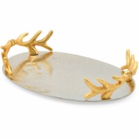 Berkware Nickel Plated Serving Tray - 12 Oval Decorative Metal Platter with Gold Handles