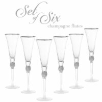 Aisle26 Set of 6 Champagne Trumpet Flutes with Silver Dazzling Rhinestone Design