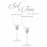 Aisle26 Set of 2 Silver Wine Glasses with Rhinestone Design and Silver Rim