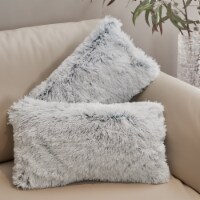 Cheer Collection  Shaggy Long Hair Plush Faux Fur Lumbar Accent Pillows - 12 x 20 - Set of 2