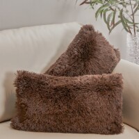 Cheer Collection  Shaggy Long Hair Plush Faux Fur Lumbar Accent Pillows - 12 x 20 - Set of 2
