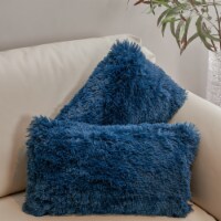 Cheer Collection  Shaggy Long Hair Plush Faux Fur Lumbar Accent Pillows - 12 x 20 - Set of 2