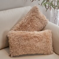Cheer Collection Shaggy Long Hair Plush Faux Fur Lumbar Accent Pillows - 12 x 20 - Set of 2