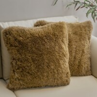 Cheer Collection Shaggy Long Hair Plush Faux Fur Accent Pillows - 20 x 20 inches - Set of 2
