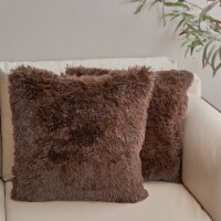 Cheer Collection Shaggy Long Hair Plush Faux Fur Accent Pillows - 20 x 20 inches - Set of 2