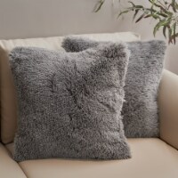 Cheer Collection Shaggy Long Hair Plush Faux Fur Accent Pillows - 20 x 20 inches - Set of 2