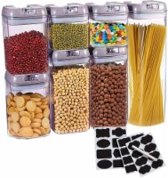 Cheer Collection Set of 7 Airtight Storage Containers plus Dry Erase Marker and Labels, Gray