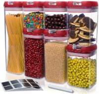 Cheer Collection Set of 7 Airtight Storage Containers  plus Dry Erase Marker and Labels, Red