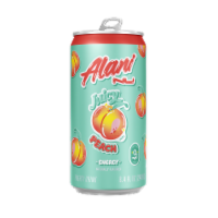 Alani Nu Zero Sugar Juicy Peach Energy Drink Can Perspective: Main