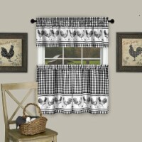 Kate Aurora Barnyard Rooster Kitchen Curtain Set - 58 in. W x 24 in. L, Black