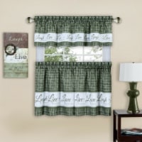 Kate Aurora Gingham Live~Laugh~Love 3 Pc Kitchen Curtain Set - 56 in. W x 24 in. L, Green