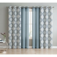 Kate Aurora Coordinating 4 Piece Geometric & Solid Curtain Set - 38 in. W x 84 in. L, Aqua
