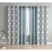 Kate Aurora Coordinating 4 Piece Geometric & Solid Curtain Set - 38 in. W x 96 in. L, Aqua