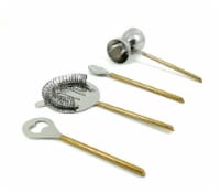 Vibhsa Bar Tools Accessories Bartending Kit set of 4 for Home Bar (Golden Hammered)