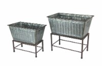 Set of 2 Galvanized Zinc Finish Metal Tub Planters On Stands