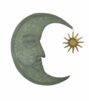 Weathered Verdigris Green Finish Metal Crescent Moon Wall Hanging With Sun Dangler - SUN