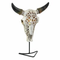 Western Steer Skull Wall Or Table Accent Lamp w/ Removable Metal Stand & LED Bulb