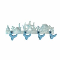 Blue And White Cast Iron Whale Tail Decorative Wall Hook Nautical Sea Life Hanging Rack