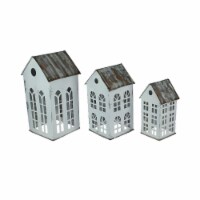 Set of 3 Rustic Country Farmhouse White Metal House Shaped Candle Holders